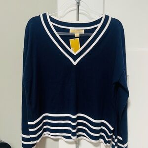 Michael Kors Navy Sweater with White Trim